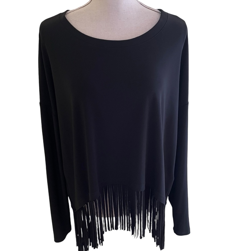 Joseph Ribkoff Black Jersey Knit Fringe Hem Top 12